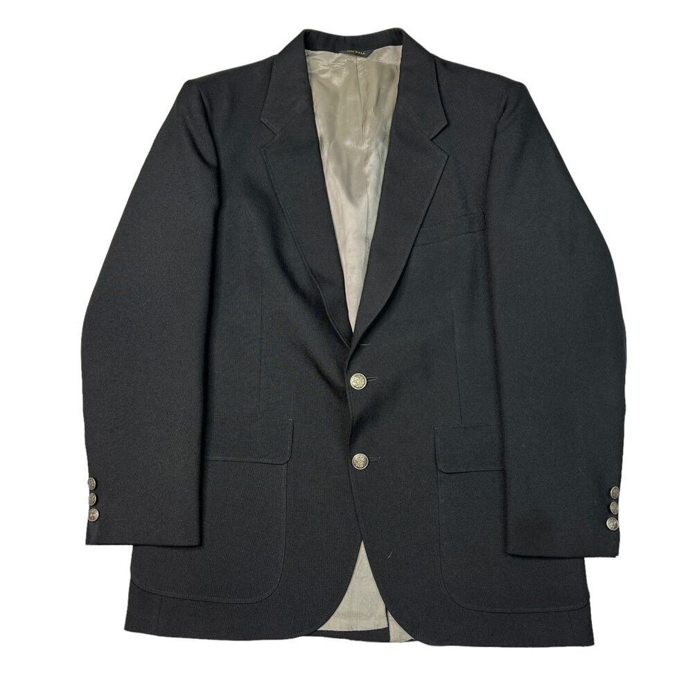 Vintage Edgeworth Two-Button Sport Coat Suit Jacket Notch Lapel Black Mens 40R